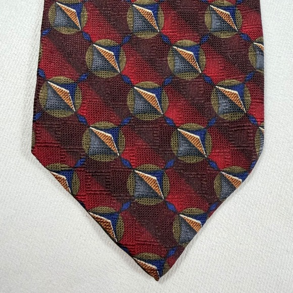 J Z RICHARDS Extra Long Necktie All Silk Handmade in USA Maroon Geometric 64"x4" - Picture 4 of 6